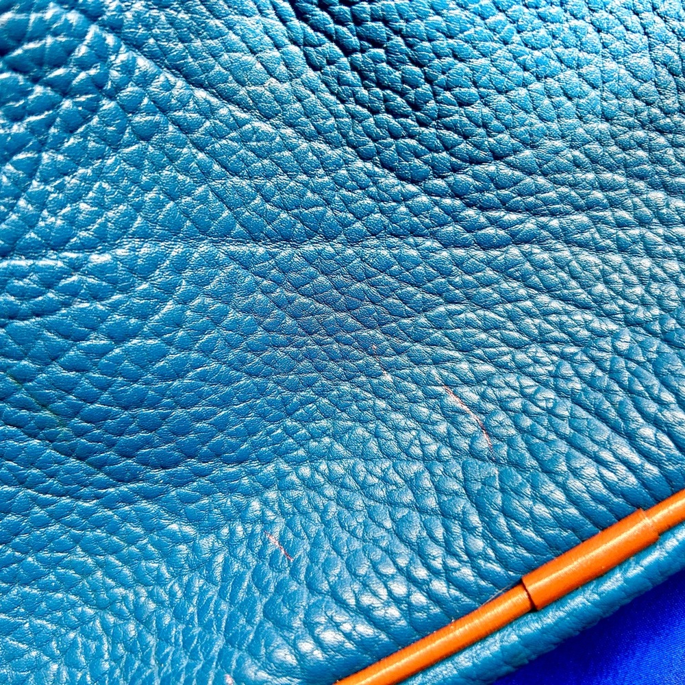 Vintage Dooney & Bourke Blue, Tan Leather Drawstring Bucket Bag - Picture 12 of 13